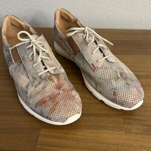 Sesto Meucci Multicolor Metallic Silver/Tan Lace up Italian Sneakers Leather 8N